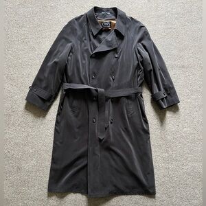 Chaps Ralph Lauren Vintage Double Breasted Belted Long Black Trench Coat Men 48L